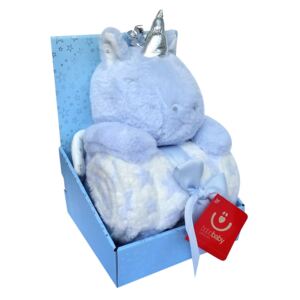 Dárkový set - dětská deka s hračkou JEDNOROŽEC modrá 75x100 cm
