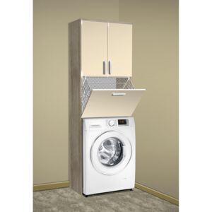 Nabytekmorava Vysoká koupelnová skříňka nad pračku K21 barva skříňky: dub stříbrný, barva dvířek: jasmín lesk