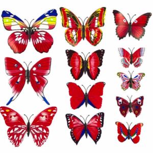 3D motýlci dekorace / samolepky sada 12ks - červená