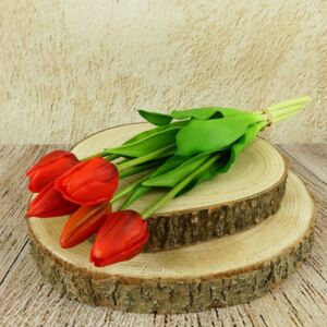 Umělé tulipány latexové- sytě červené, svazek 5 ks