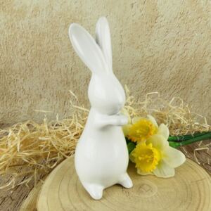 Porcelánový velikonoční dekorační zajíc se vztyčenýma ušima- 19 cm