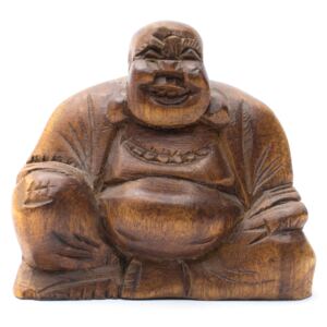 Smějící se Buddha - dřevěná soška Feng shui