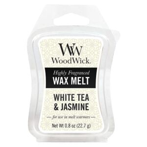 WoodWick - vonný vosk White Tea & Jasmine (Bílý čaj a jasmín) 23g (Čistý bílý čaj a špetka jasmínu se setkávají v něžném objetí s vůní červeného cedru a růže.)