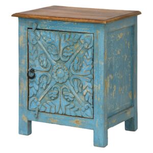 Sanu Babu Noční stolek z mangového dřeva, tyrkysová patina, 51x38x60cm