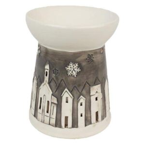 Aromalampa dekor vesnice keramika bílá/šedá 15cm