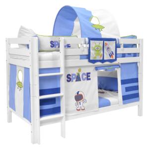 Dětská patrová postel s domečkem VESMÍR - MARK 200x90cm - bílá