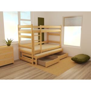Dětská patrová postel s přistýlkou z MASIVU 200x80cm SE ŠUPLÍKY - PPV018