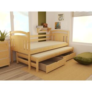 Dětská postel s výsuvnou přistýlkou z MASIVU 180x80cm bez šuplíku - DPV022