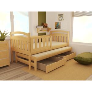 Dětská postel s výsuvnou přistýlkou z MASIVU 180x80cm bez šuplíku - DPV020