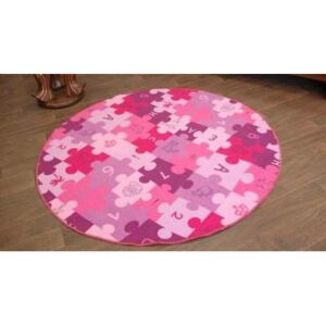 Dětský kulatý koberec PUZZLE růžový