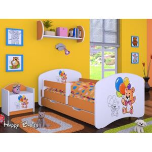 Dětská postel se šuplíkem 180x90cm MEDVÍDCI S BALONKY - oranžová