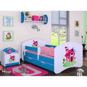Dětská postel se šuplíkem 180x90cm DOMEČEK - modrá