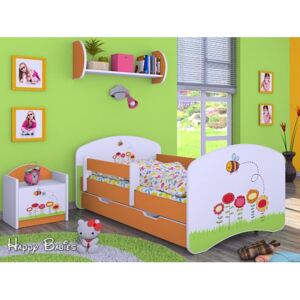Dětská postel se šuplíkem 180x90cm VČELIČKA A KYTIČKY - oranžová
