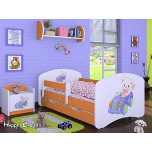 Dětská postel se šuplíkem 180x90cm MEDVÍDEK V AUTĚ 2 - oranžová