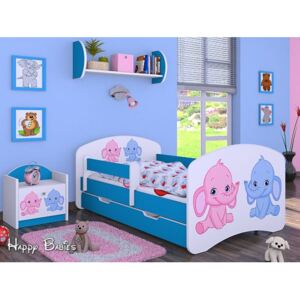 Dětská postel se šuplíkem 180x90cm SLONÍCI - modrá