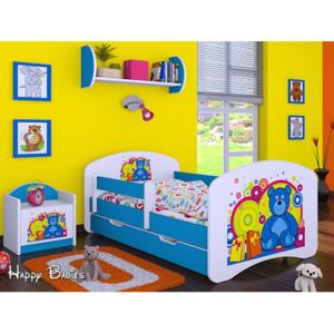 Dětská postel se šuplíkem 180x90cm MEDVÍDEK A DUHA - modrá
