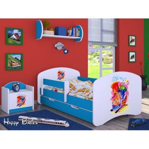 Dětská postel se šuplíkem 180x90cm VESELÁ LOKOMOTIVA - modrá