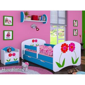 Dětská postel se šuplíkem 180x90cm KYTIČKY - modrá