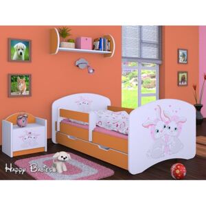 Dětská postel se šuplíkem 180x90cm ZAJÍČCI - oranžová