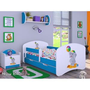 Dětská postel se šuplíkem 180x90cm SLON S BALONEM - modrá