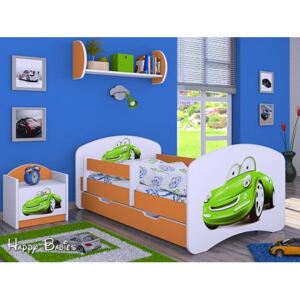 Dětská postel se šuplíkem 180x90cm ZELENÉ AUTO - oranžová
