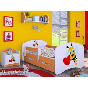 Dětská postel se šuplíkem 180x90cm VČELIČKA A SRDÍČKO - oranžová