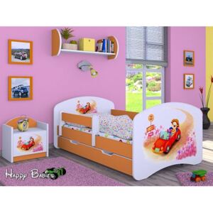 Dětská postel se šuplíkem 180x90cm ZPÍVAJÍCÍ AUTO - oranžová