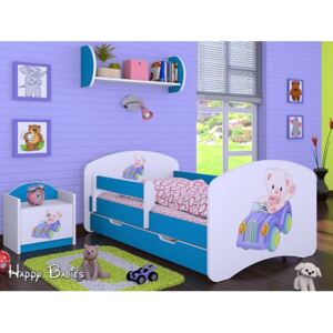 Dětská postel se šuplíkem 180x90cm MEDVÍDEK V AUTĚ 2 - modrá