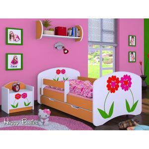 Dětská postel se šuplíkem 180x90cm KYTIČKY - oranžová