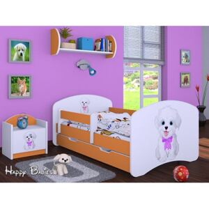 Dětská postel se šuplíkem 180x90cm VESELÝ PEJSEK - oranžová