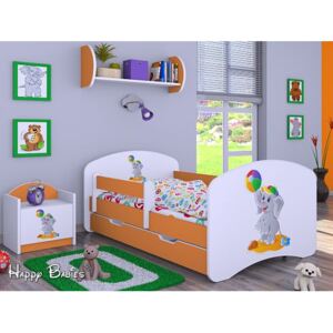 Dětská postel se šuplíkem 180x90cm SLON S BALONEM - oranžová