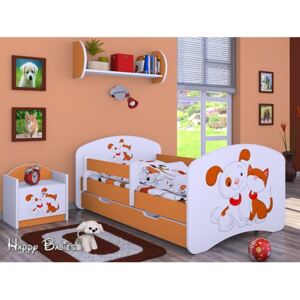 Dětská postel se šuplíkem 180x90cm PEJSEK A KOČIČKA - oranžová