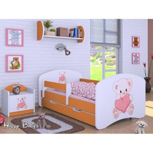 Dětská postel se šuplíkem 180x90cm MEDVÍDEK SE SRDÍČKEM - oranžová