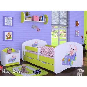 Dětská postel se šuplíkem 180x90cm MEDVÍDEK V AUTĚ 2 - zelená