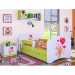 Dětská postel se šuplíkem 180x90cm MEDVÍDEK S BALONKY - zelená