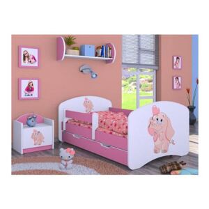 Dětská postel se šuplíkem 180x90cm SLON SE SRDÍČKEM - růžová
