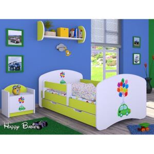 Dětská postel se šuplíkem 180x90cm ZELENÉ AUTO S BALONKY - zelená