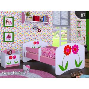 Dětská postel bez šuplíku 160x80cm KYTIČKY - růžová