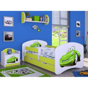 Dětská postel se šuplíkem 160x80cm ZELENÉ AUTO - zelená