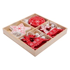 TUTUMI - sada vánočních ozdob - filc, 12 kusů, červená/bílá