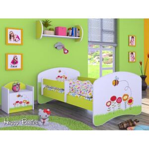 Dětská postel bez šuplíku 180x90cm VČELIČKA A KYTIČKY - zelená