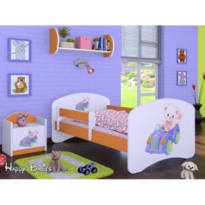 Dětská postel bez šuplíku 160x80cm MEDVÍDEK V AUTĚ 2 - oranžová