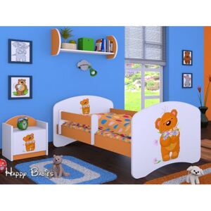 Dětská postel bez šuplíku 160x80cm MEDVÍDEK S KYTIČKAMI - oranžová