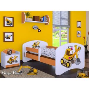 Dětská postel bez šuplíku 160x80cm ŽLUTÝ BAGR - oranžová