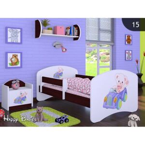 Dětská postel bez šuplíku 160x80cm MEDVÍDEK V AUTĚ 2 - kaštan wenge