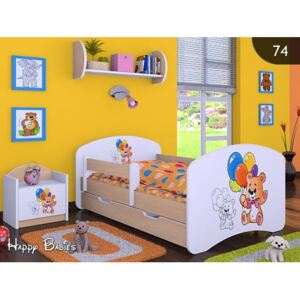 Dětská postel se šuplíkem 180x90cm MEDVÍDCI S BALONKY - světlá hruška