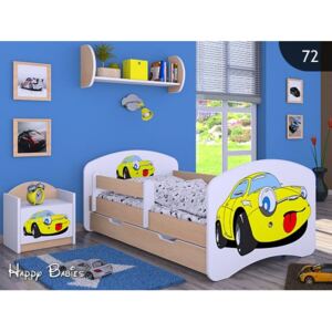 Dětská postel se šuplíkem 180x90cm SMILE CAR - světlá hruška