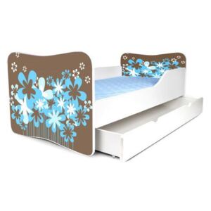 Dětská postel se šuplíkem KVĚTINKY HNĚDÉ 180x80 cm + matrace ZDARMA