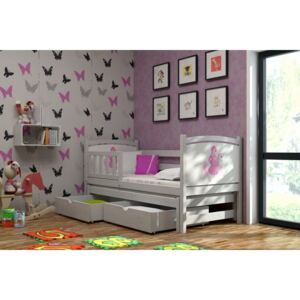 Dětská postel s výsuvnou přistýlkou z MASIVU s obrázkem 180x80cm bez šuplíku - DPV005