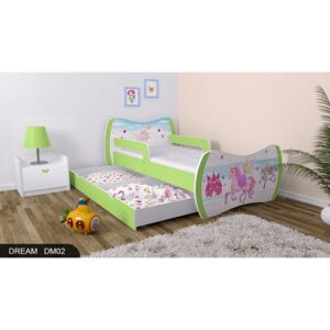 Dětská postel DREAM zelená 140x70cm se šuplíkem - vzor 02
